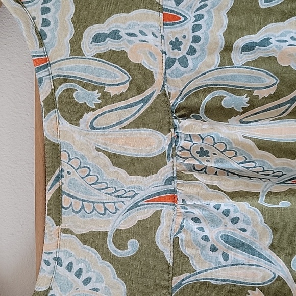 Chico's Sage Green Paisley Cotton Slub Knit Henley Elbow Sleeve Tee Size XL - Picture 7 of 8